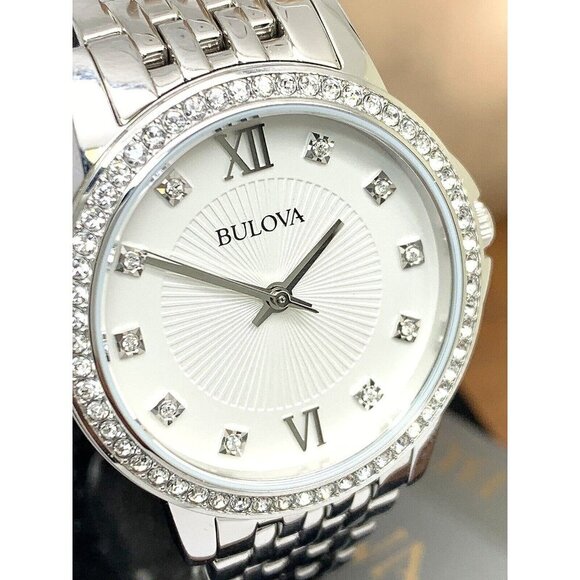 Bulova Women's Watch 96L297 Quartz Silver Dial Gemmed Stainless Steel 32mm - Picture 1 of 13